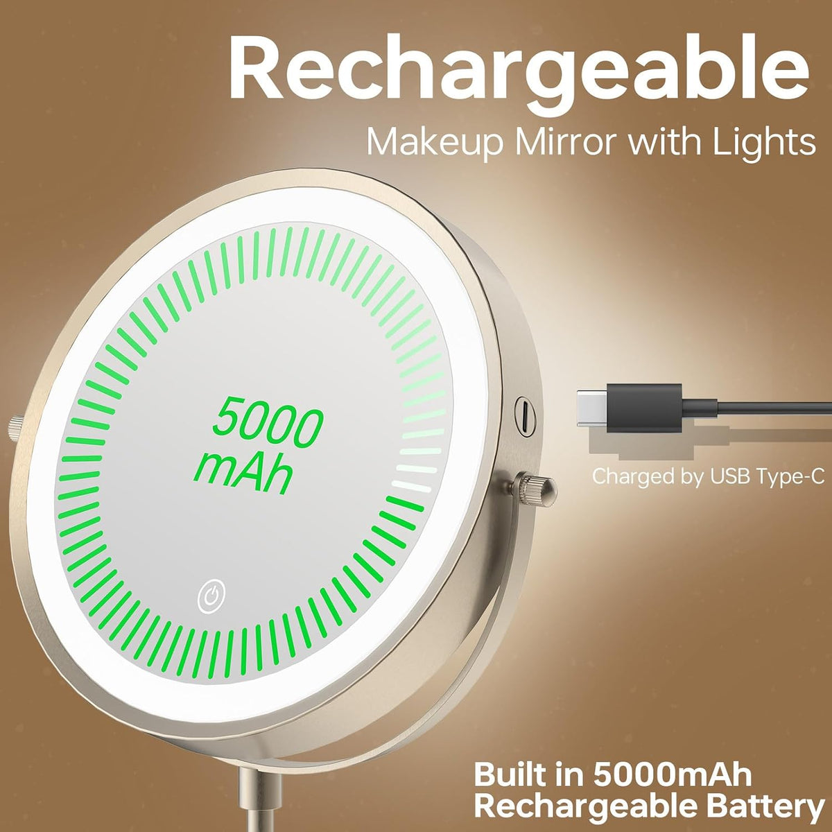 9" Lighted Makeup Mirror with 1X 10X Magnification, Brushed Nickel Finish