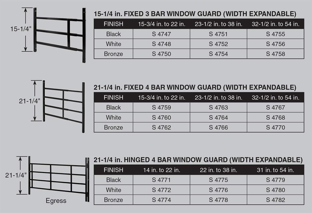 Prime-Line 3-Bar Window Security Grill, Adjustable 23-1/2 to 38 in., White