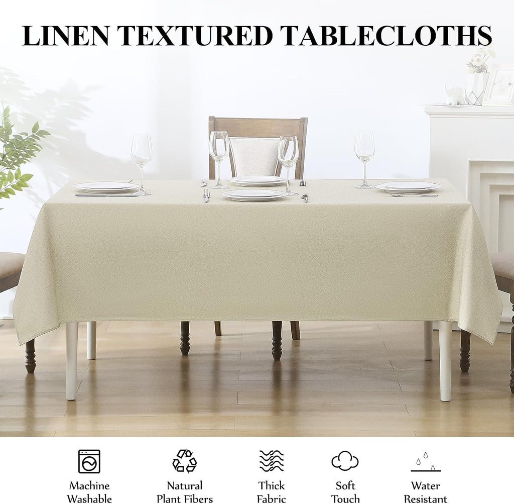Faux Linen Rectangle Tablecloths 60x84in Beige Waterproof 1 Pack