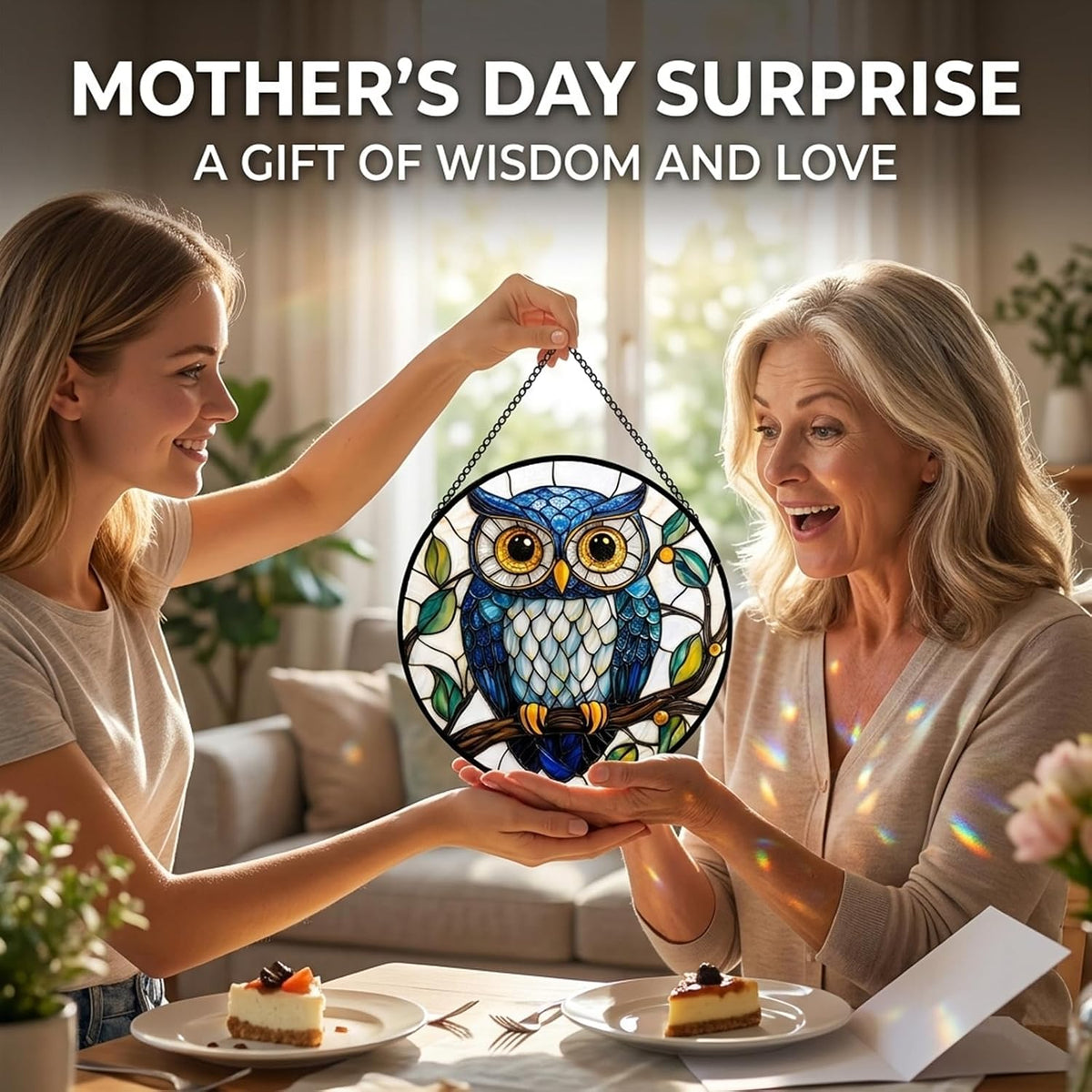 Blue Owl Acrylic Suncatcher Sun Catchers Indoor Window Gifts for Women 9.8"