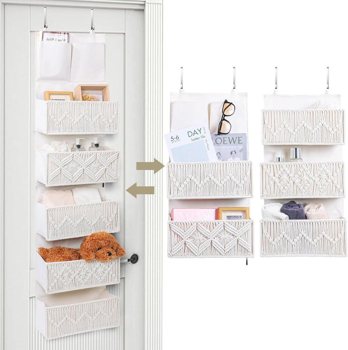 ANTIS'S HOME Nursery Over The Door Organizer Boho Decor Nursery Storage with 4 Large Woven Pockets, Macrame Nursery Organizers and Toys Storage, Behind Door for Bathroom, Bedroom