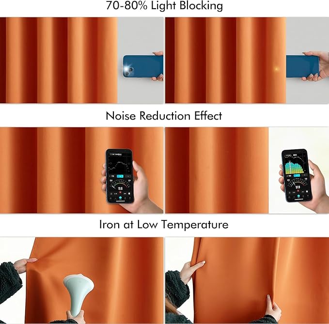 MIULEE Orange Back Tab Blackout Curtains 90 Inch Long 2 Panels Set - Image 5