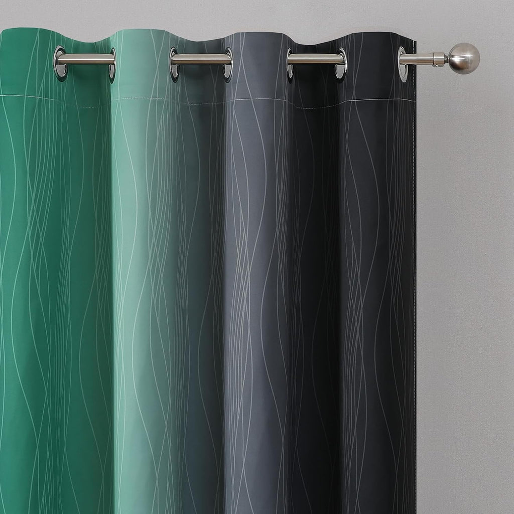 Estelar Textiler Black and Green Ombre Blackout Curtains 84 Inches Long