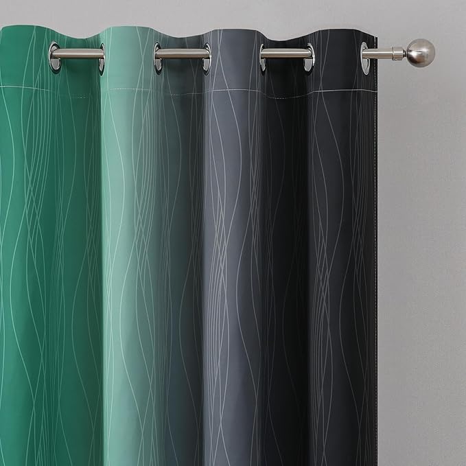 Estelar Textiler Black and Green Ombre Blackout Curtains - Image 4