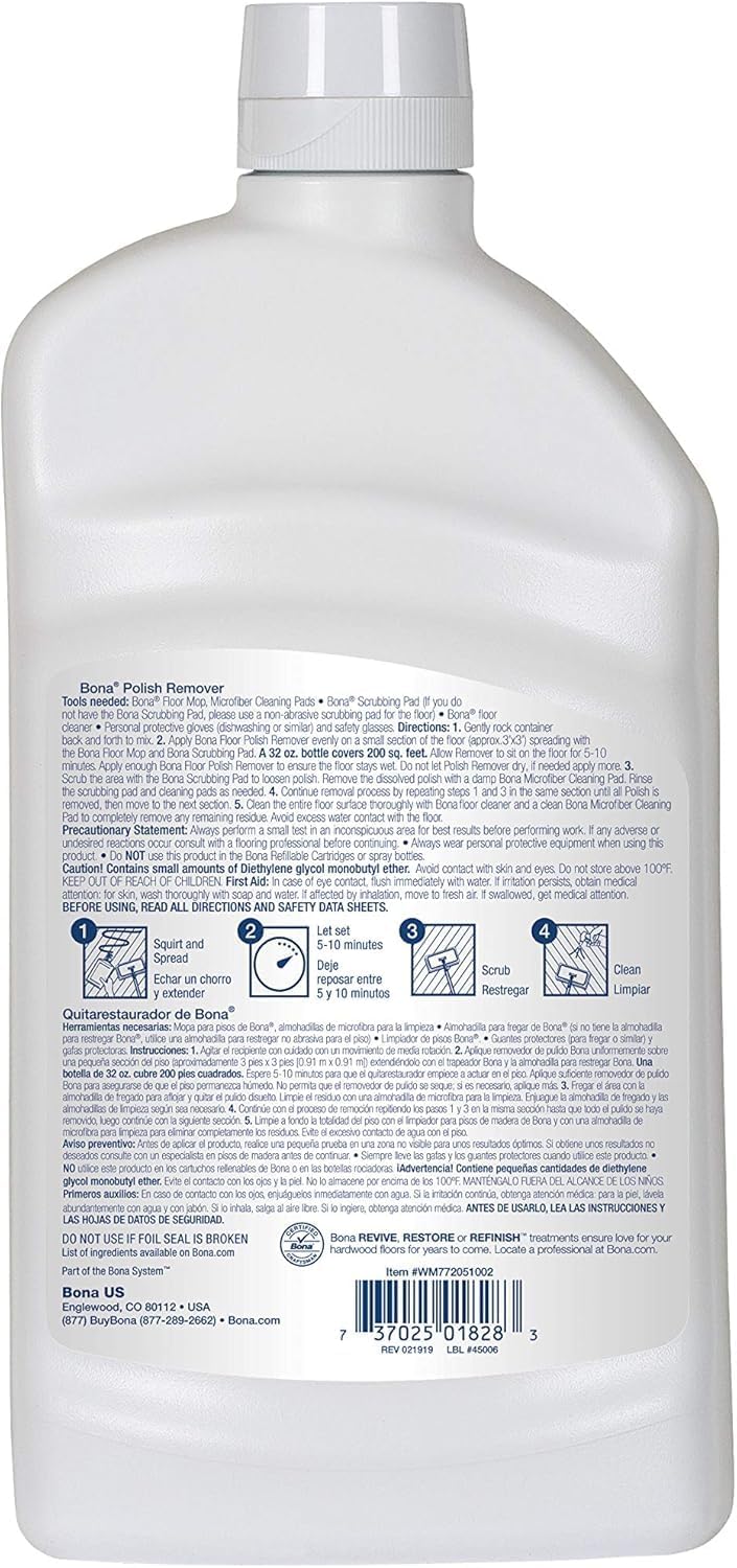 Bona Floor Polish Remover - Covers 200sqft - 32 Fl Oz