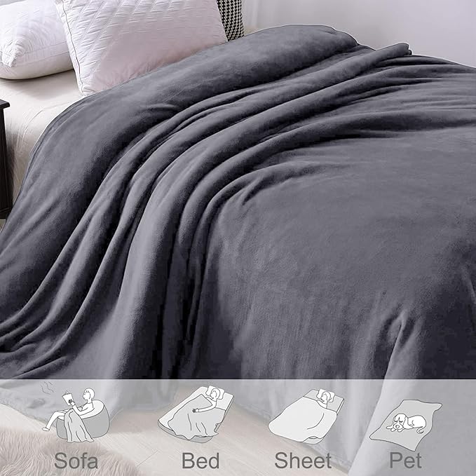 Exclusivo Mezcla Fleece Dark Grey Throw Blanket - Image 4