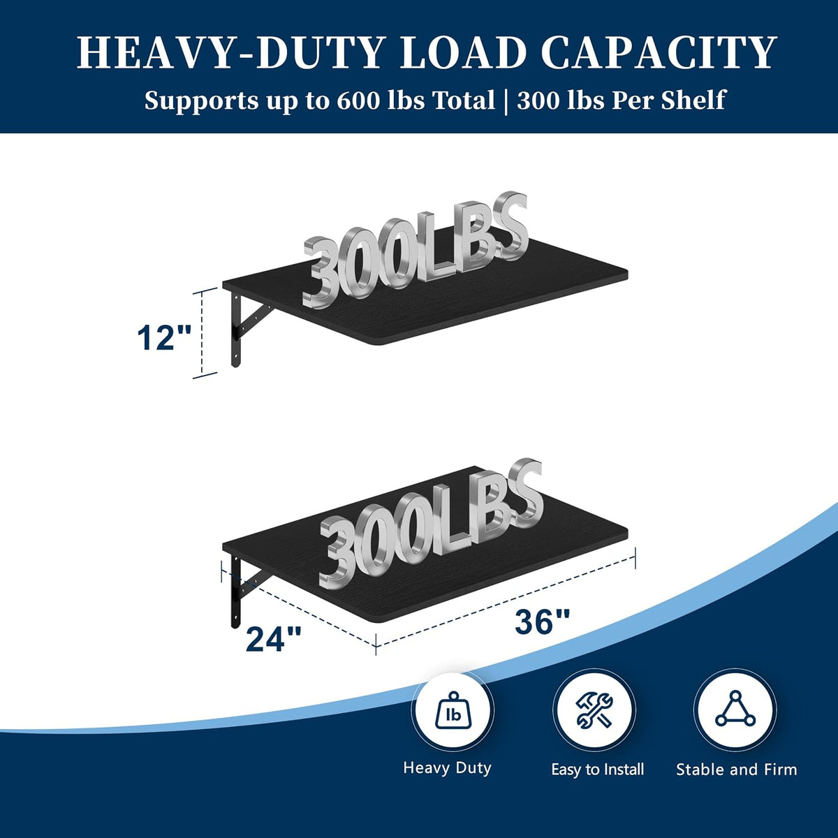 Dogsky 2-Pack Large Wall Mounted Shelf 3x2Ft (36x24In) - 600lbs Capacity