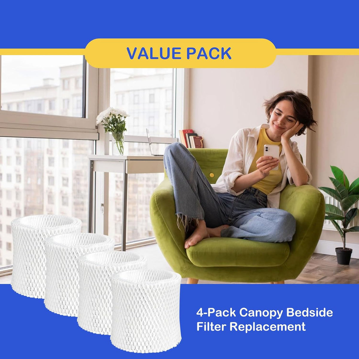 Humidifier Wicking Replacement Filter Compatible with Canopy Bedside and Nursery Humidifier, Wood Pulp & Paper Filter, 4 Pack