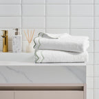 Peri Home 100% Cotton Hand Towel for Bathroom, Embroidered, Soft & Absorbent, 500 GSM, 1 Piece, 16" x 27", White with Blush Scallop