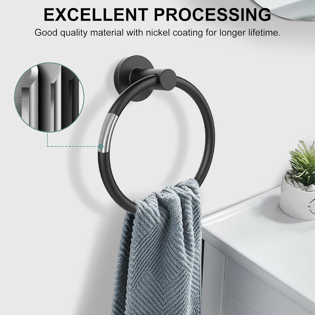 SetSail Towel Holder for Bathroom Wall Matte Black Towel Ring, 2 Pack