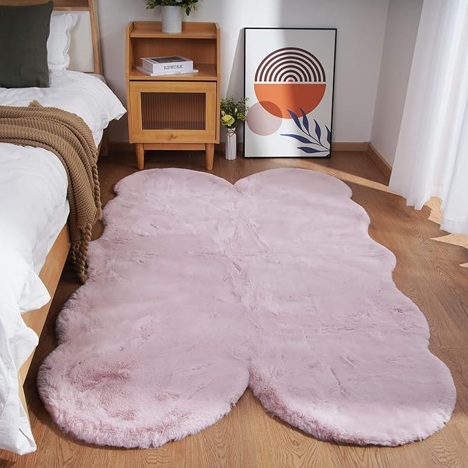 Ghouse Soft Faux Sheepskin Fur Rug 4x6 Pink Fluffy Plush Shag Bedside Rug - Image 2