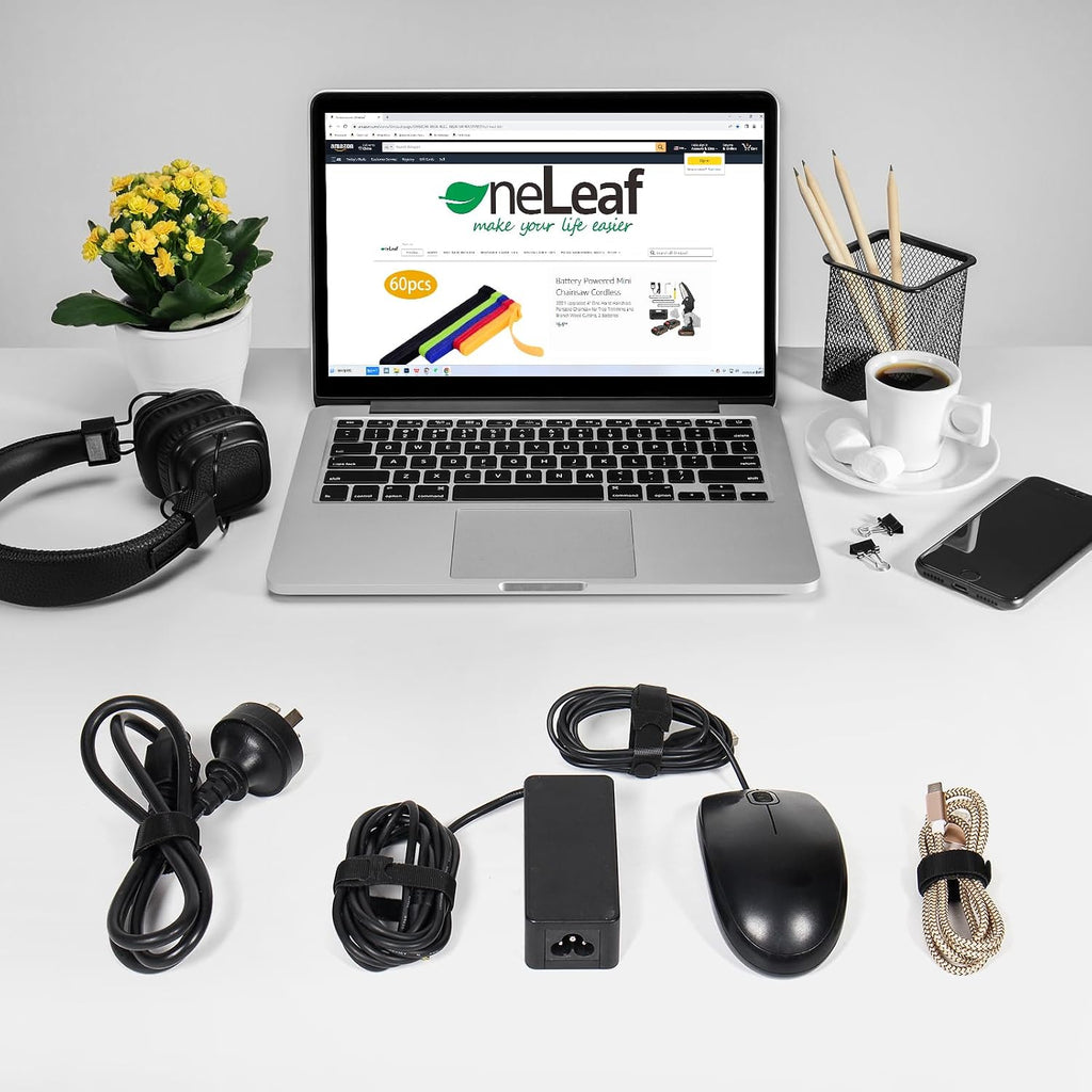 OneLeaf 110PCS Reusable Cable Ties, Adjustable 8-inch Cord Organizer Ties, Multi-purpose Hook Loop Cable Management Wire Ties for Organizing Home, Office, Data Centers, Black (Pack of 2)