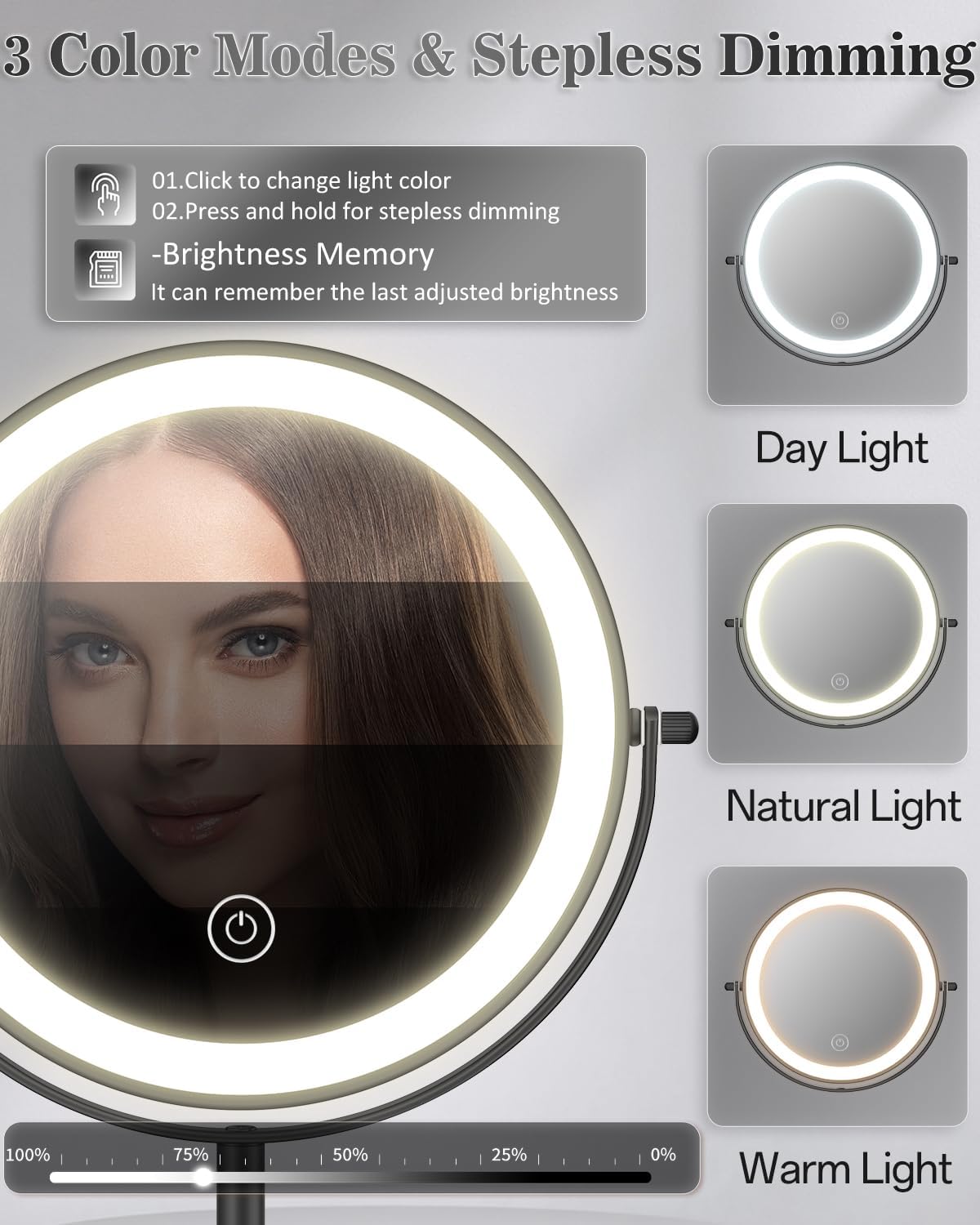8" Lighted Makeup Mirror with Light,30X Magnifying Height Adjustable Mirror