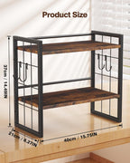 2-Tier Desktop Bookshelf, Desk Shelf Organizer, Rustic Brown
