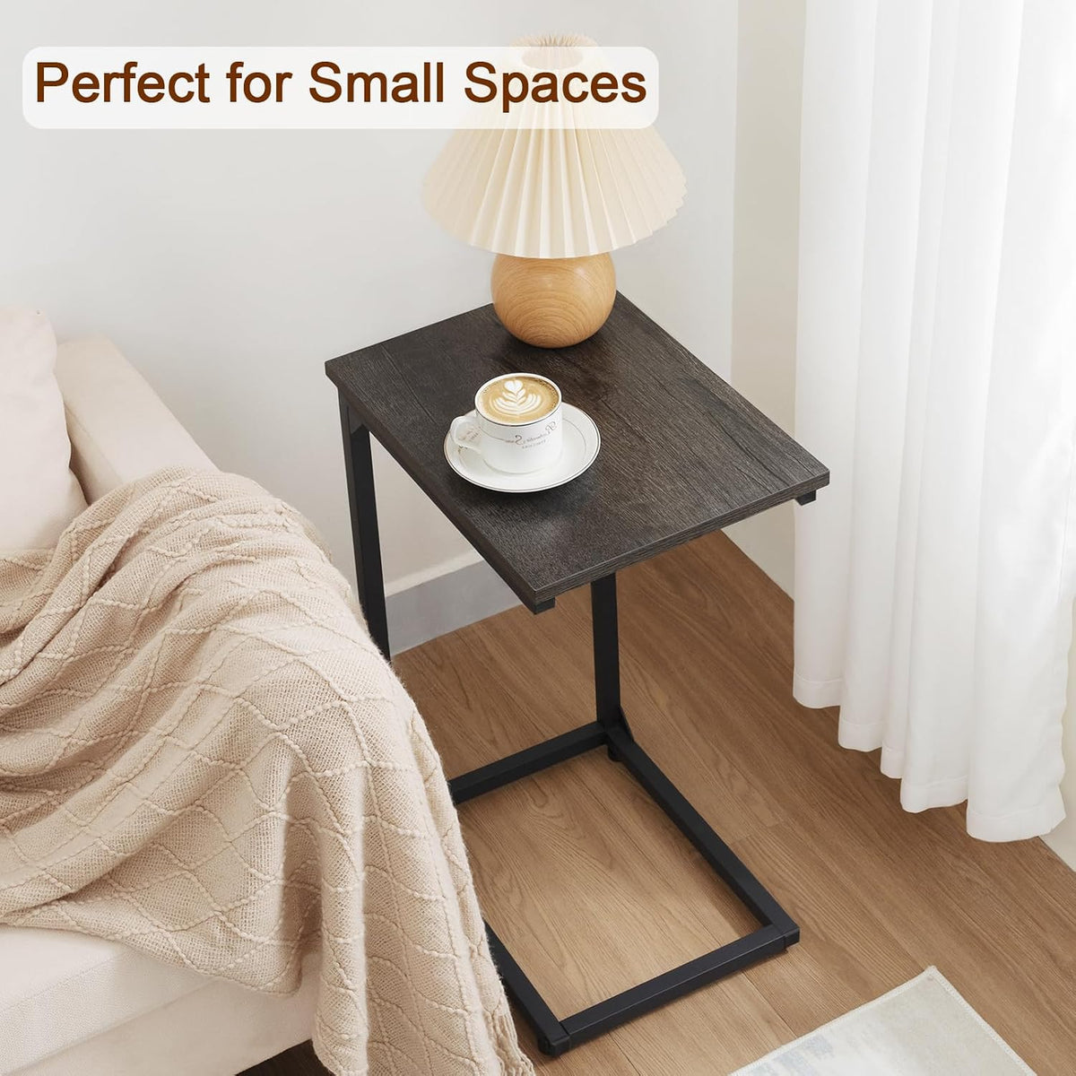 AMHANCIBLE C Shaped End Table Set of 2, Couch Side Table that Slide Under
