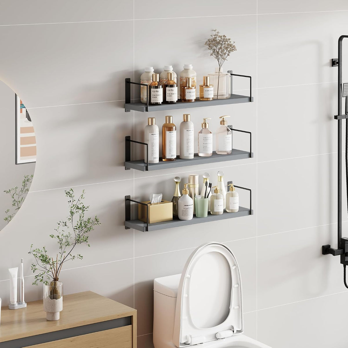 Floating Shelves, 24 In Bookshelves for Room Wall, Shelves on Wall (Grey)