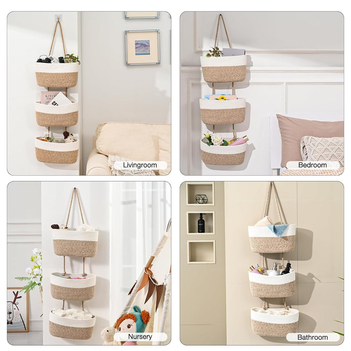 Hanging Baskets for Organizing 3-Tier Basket Mixed Brown&Off White