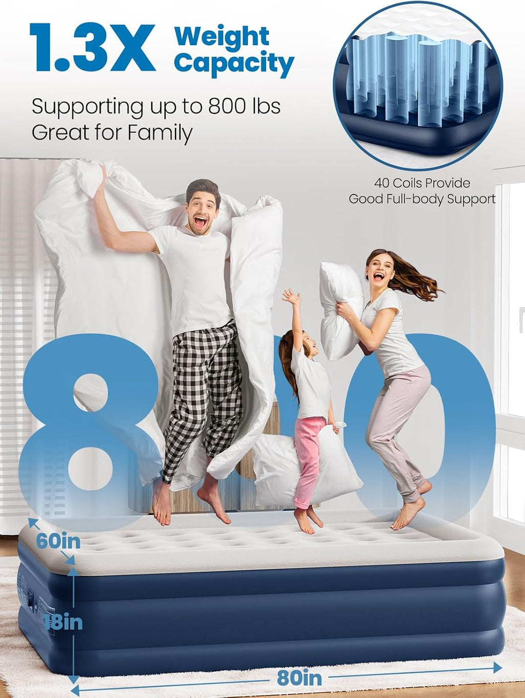 CHERIMOR Queen Air Mattress with Built in Pump, 18" Raised Upgraded Comfort