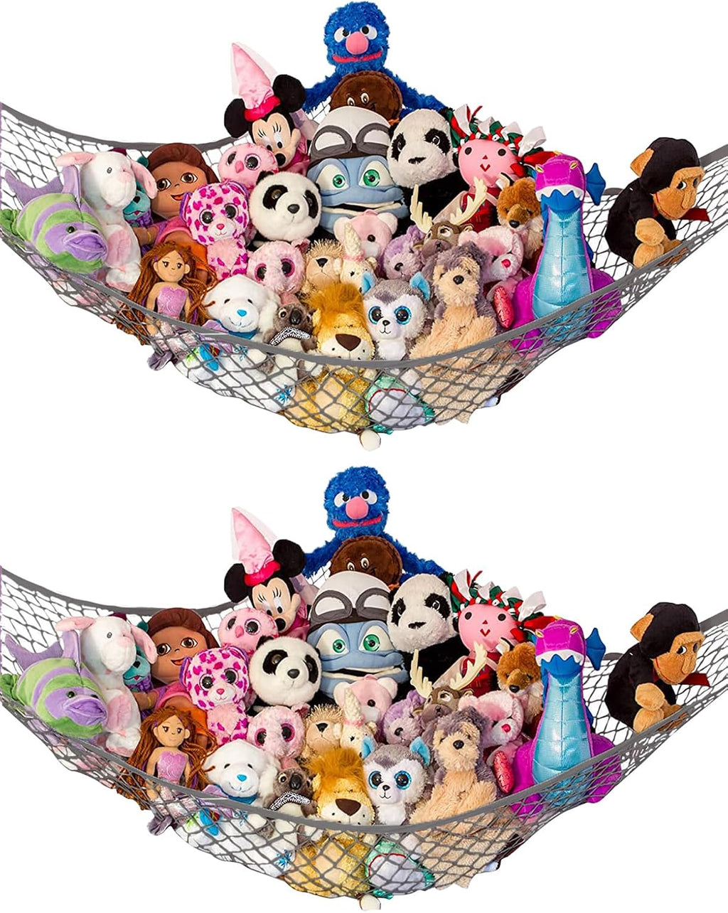 Large Stuffed Animal Storage Hammock 2 Pack | Holds 12 lbs | Corner Stuffed Animal Organizer | Plushie Net for Stuffed Animals | Stuffy Storage, Cute Bedroom, Room Decor | Gray