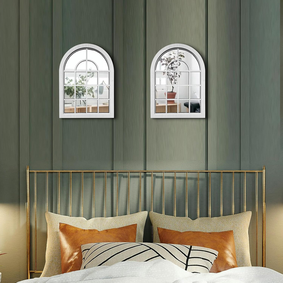 ZEXUIRU 2 Set Rustic Wall Mirrors for Bedroom Bathroom Living Room Entryway Wood Farmhouse Easy to Hang Framed Decorative Accent Hanging Wall-Mounted Mirror Set for Living Room - White