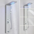 Shower Panel Wall Mount Shower Tower with Body Shower Jets LED Shower Head Rainfall Shower Panels System Stainless Steel Shower Faucet Set, Brushed Nickel