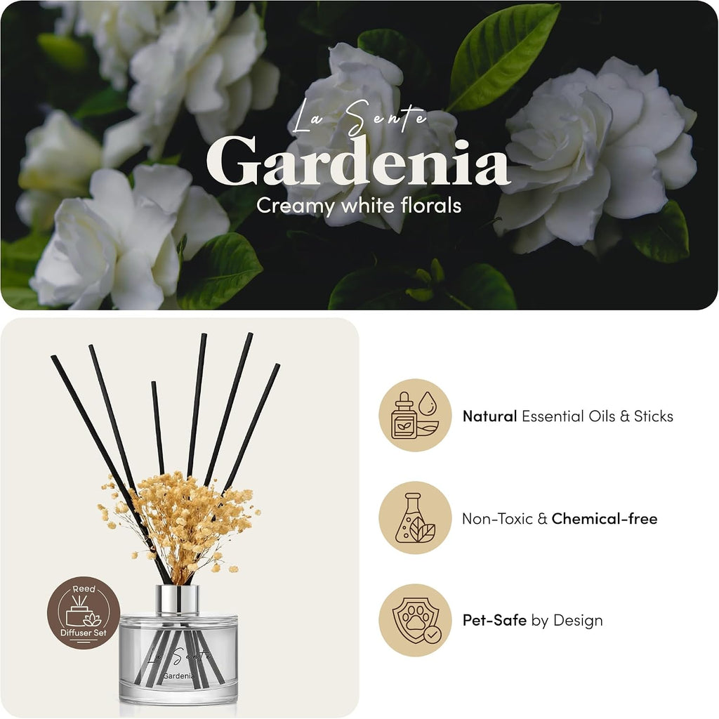 Gardenia Reed Diffuser Set with Sticks, 6.7 fl oz / 200 ml