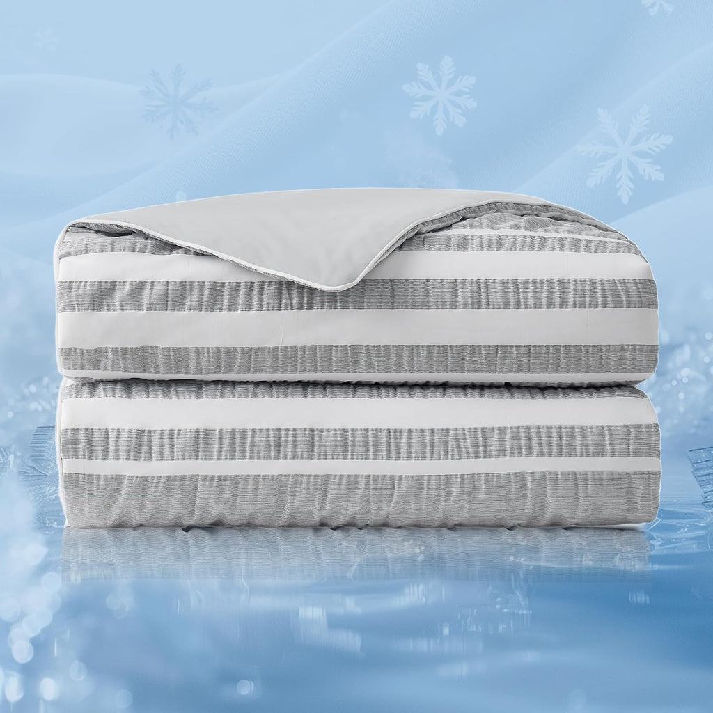 Cozy Bliss Cationic Dyed Seersucker Cooling Comforter King Size, Lightweight Airflow Silky Cooling Bedding with Q-Max>0.45 for Bedroom, Home Decor, Hot Sleepers & Night Sweats, Grey 106"×90"