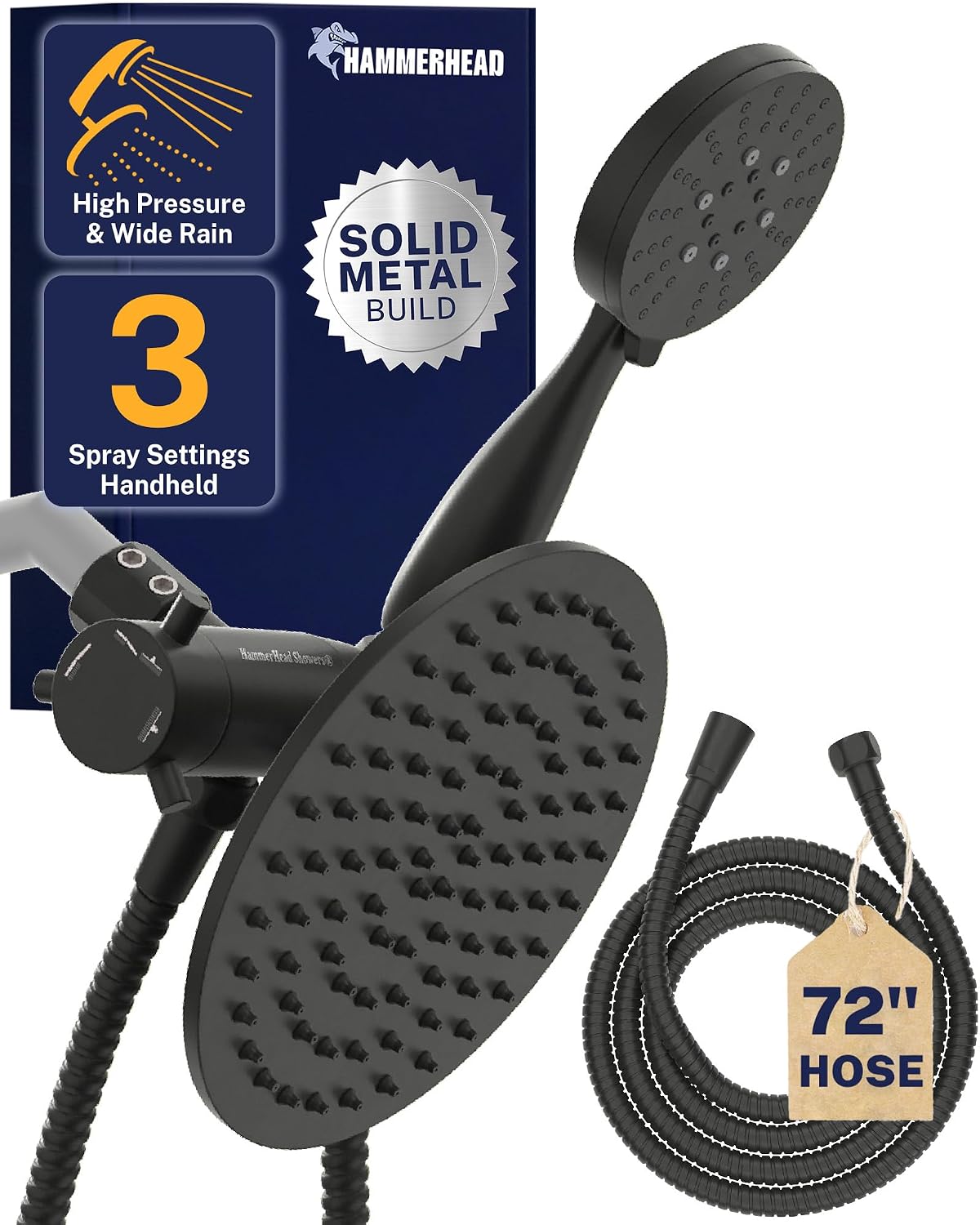 HammerHead Metal Dual Shower Head Combo With Handheld and Rainfall