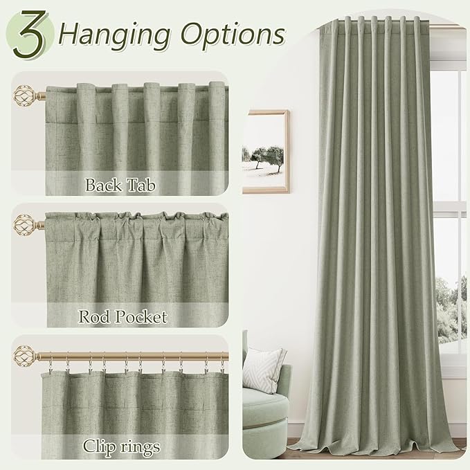 Sage Green 100% Blackout Curtains 80 Inch Length 2 Panels Set - Image 6