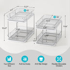 Delamu 4 Pack 2-Tier Bathroom Under Sink Organizers and Storage, Multi-Purpose Stackable Pantry Organization and Storage, Pull Out Clear Kitchen Bathroom Cabinet Organizer with Movable Dividers, White