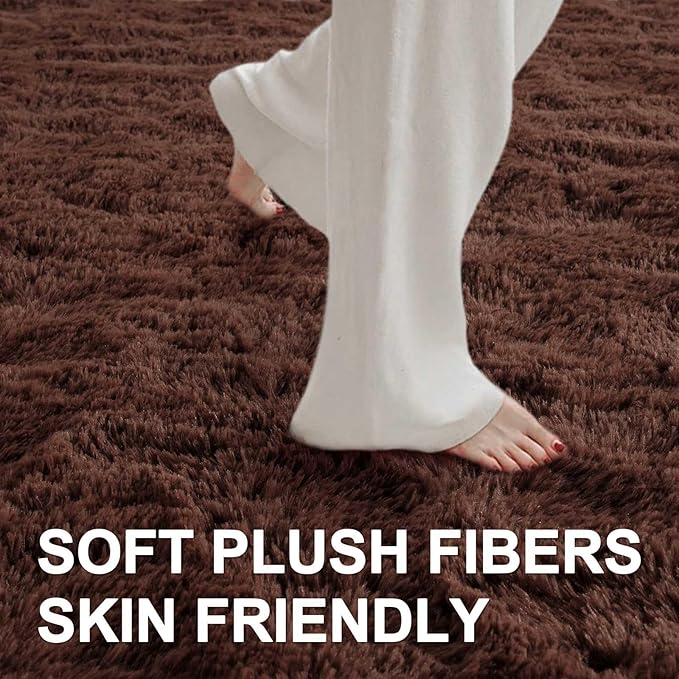 5x7 Ft Brown Shag Rugs for Bedroom Living Room, Ultra Soft Fluffy Furry Area - Image 4