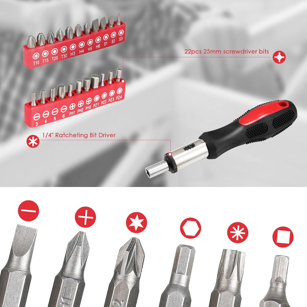 TLGREEN 147-Piece Small Tool Kit with Storage Case, Red