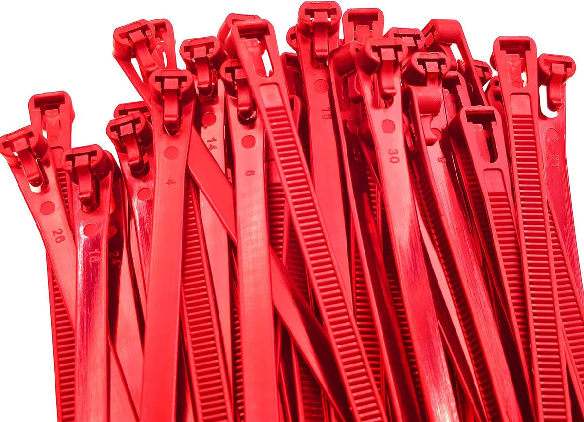 Heavy Duty Zip Ties 6 Inch 100 PCS Red Releasable Reusable, 55lbs Tensile Strength Nylon Cable Ties Adjustable for Cord Management and Garden Secure