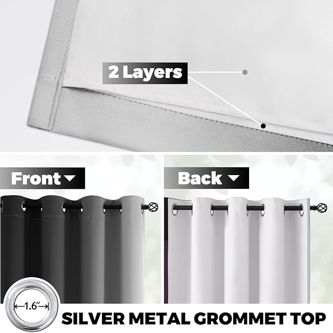 Yakamok 100% Blackout Curtains 84 Inch Length 2 Layers, Light Blocking Thermal - Image 3