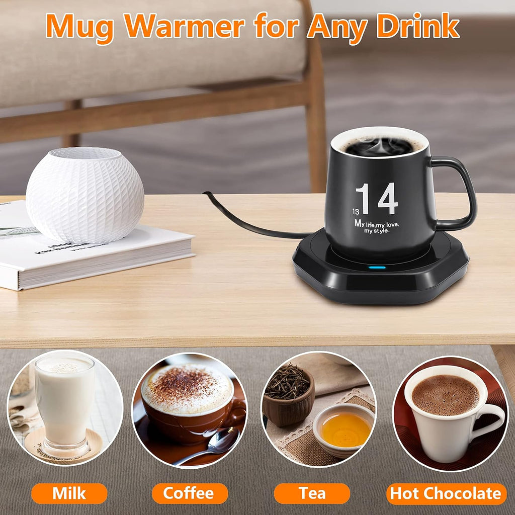 Coffee Mug Warmer: Smart Beverage Heating Plate Candle Wax Cup Warmer Electric Thermostat Coaster for Hot Coffee Milk Tea Water Cocoa Desk Home Office Use (R1 Black)