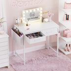 DLisiting 32 Inch Small White Desk with 2 Drawers