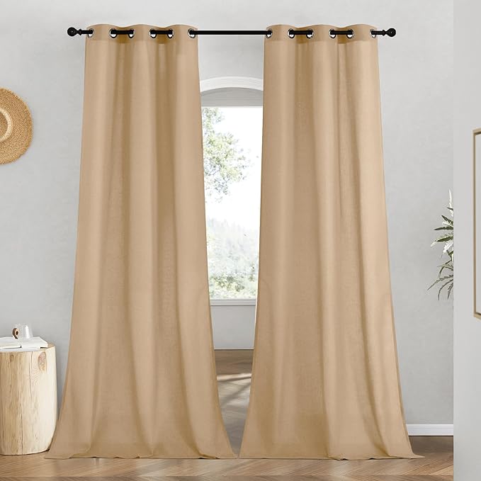 NICETOWN Linen Burlap Window Curtains 84 inches Long, Grommet Thick Linen Blend by NICETOWN