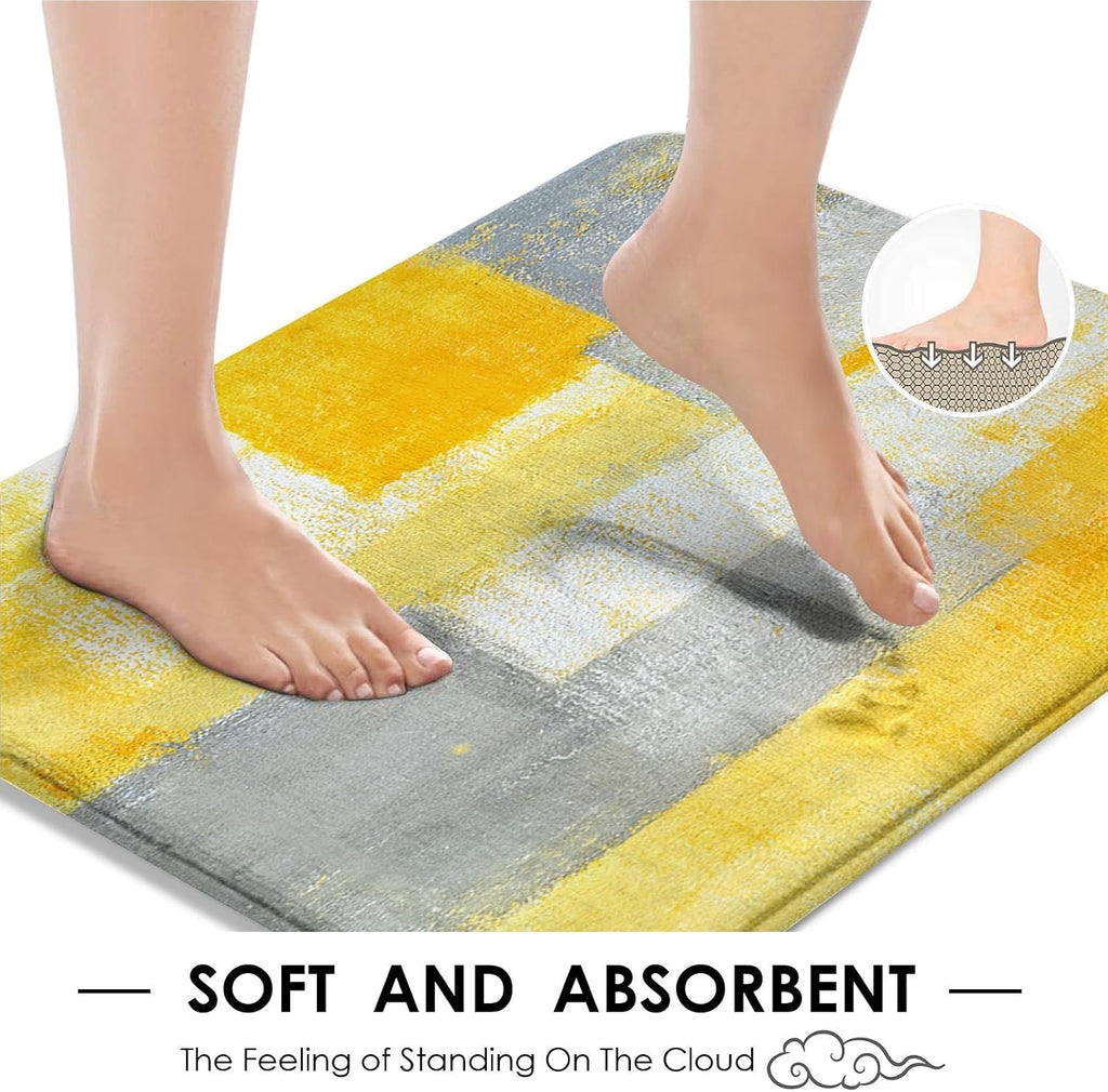 ArtSocket Bathroom Sets with Shower Curtain and Rugs, Set of 4 Grey Yellow