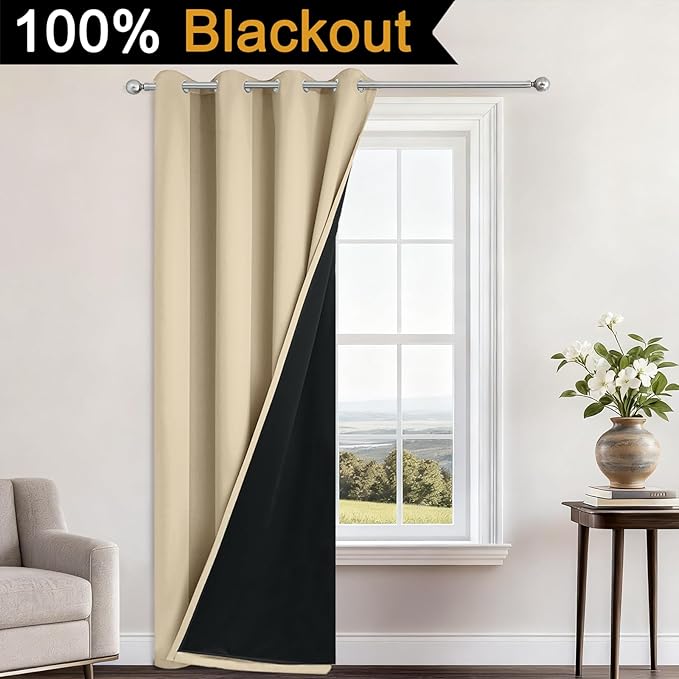 Yakamok 100% Blackout Curtains 84 Inches Long, 2 Thick Layers Heat and Full - Image 2