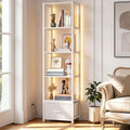 Housolution 6 Tier 60.6" Tall Bookshelf with Storage and LED Light, White