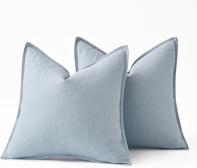 MIULEE Decorative Linen Pillow Covers 20x20 Inch Light Blue ​Boho Farmhouse​ - Image 6