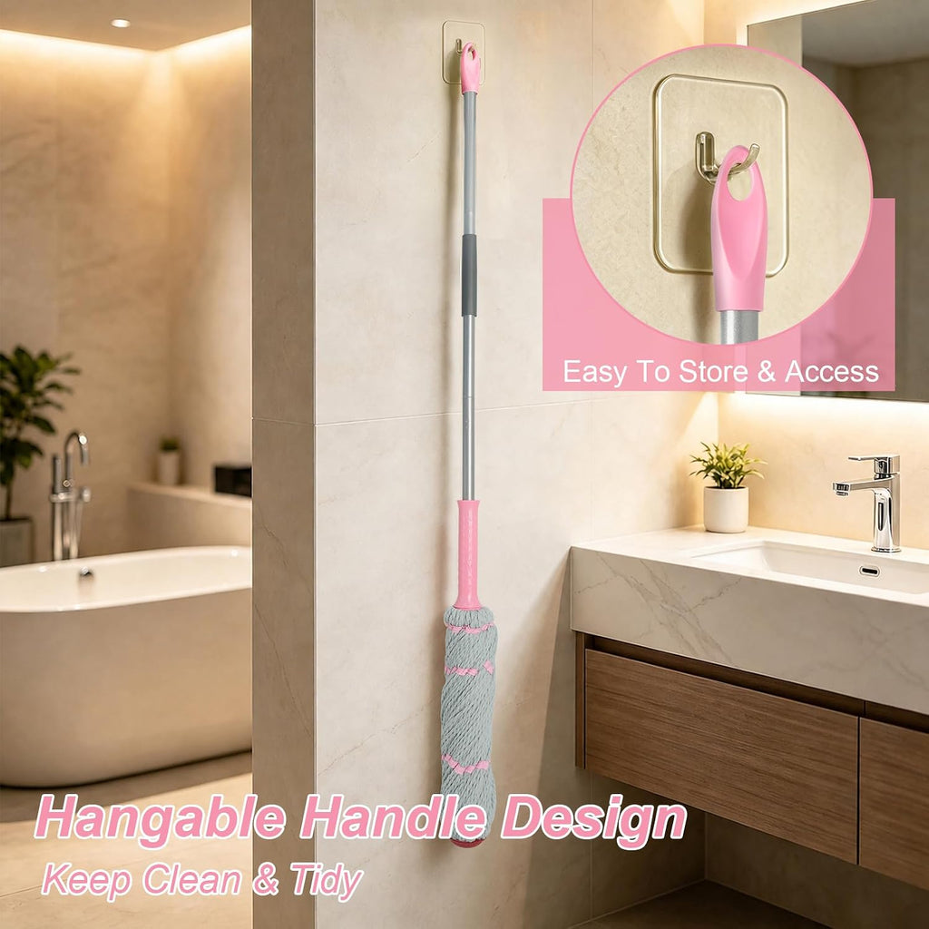 Self Wringing Twist Mops with 57 in Long Handle,Gray Pink