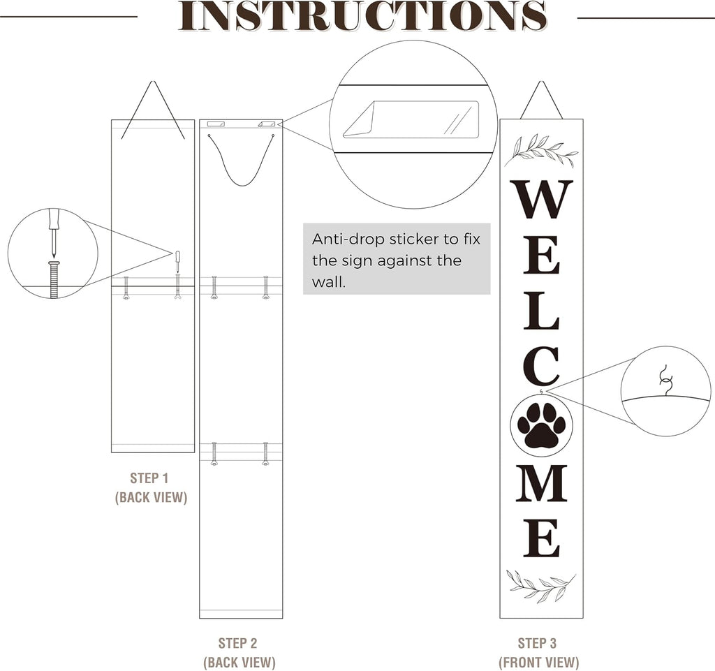Perfnique Welcome sign for front porch standing, 47 x 7.9 Inch Wooden Leaner Sign with 10 Interchangeable Designed Icons, Seasonal Decor for Spring Easter Fall Christmas(Black)