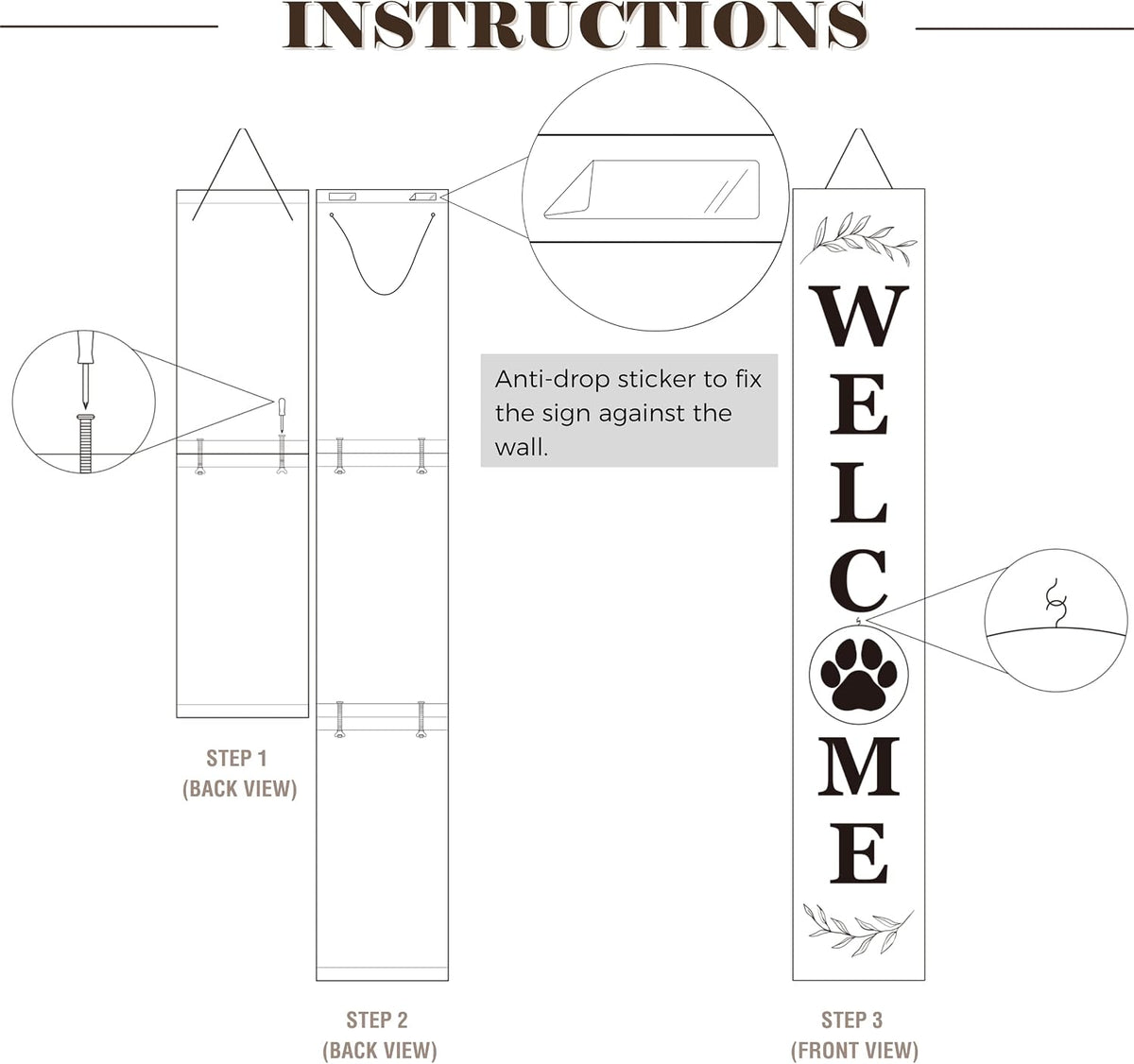 Perfnique Welcome sign for front porch standing, 47 x 7.9 Inch Wooden Leaner Sign with 10 Interchangeable Designed Icons, Seasonal Decor for Spring Easter Fall Christmas(Black)