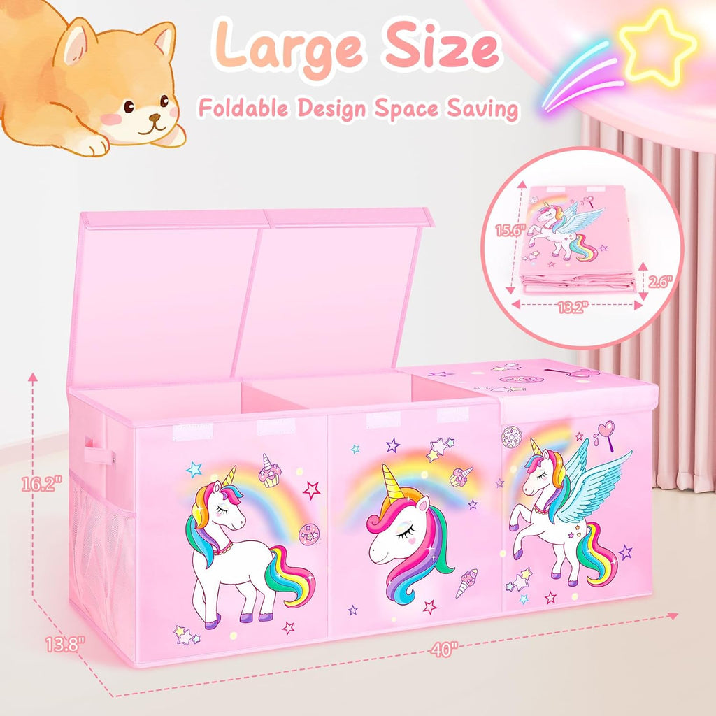 Extra
Large
Toy
Box
with
Lids,
Collapsible
Storage
Chest,
40"x16"x16"
Pink