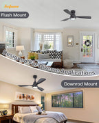 Sofucor 48 Inch Wood Ceiling Fans with Lights, Flush/Downrod Mount, Black