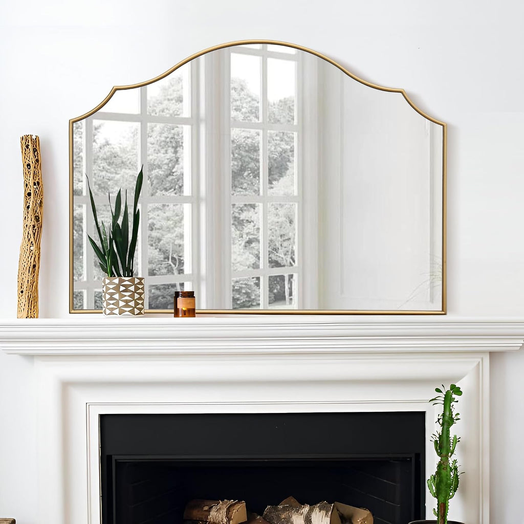 Besdomus Gold Scalloped Wall Mirror: 40"x29" Large Wooden Bathroom Mirror