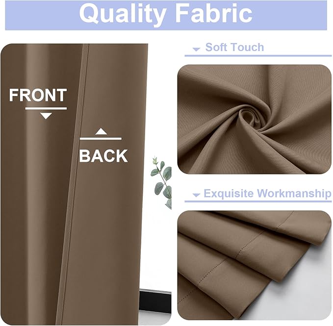 Simplebrand Ava Brown Short 36 Inches Blackout Curtain 2 Panels Set, Half - Image 2