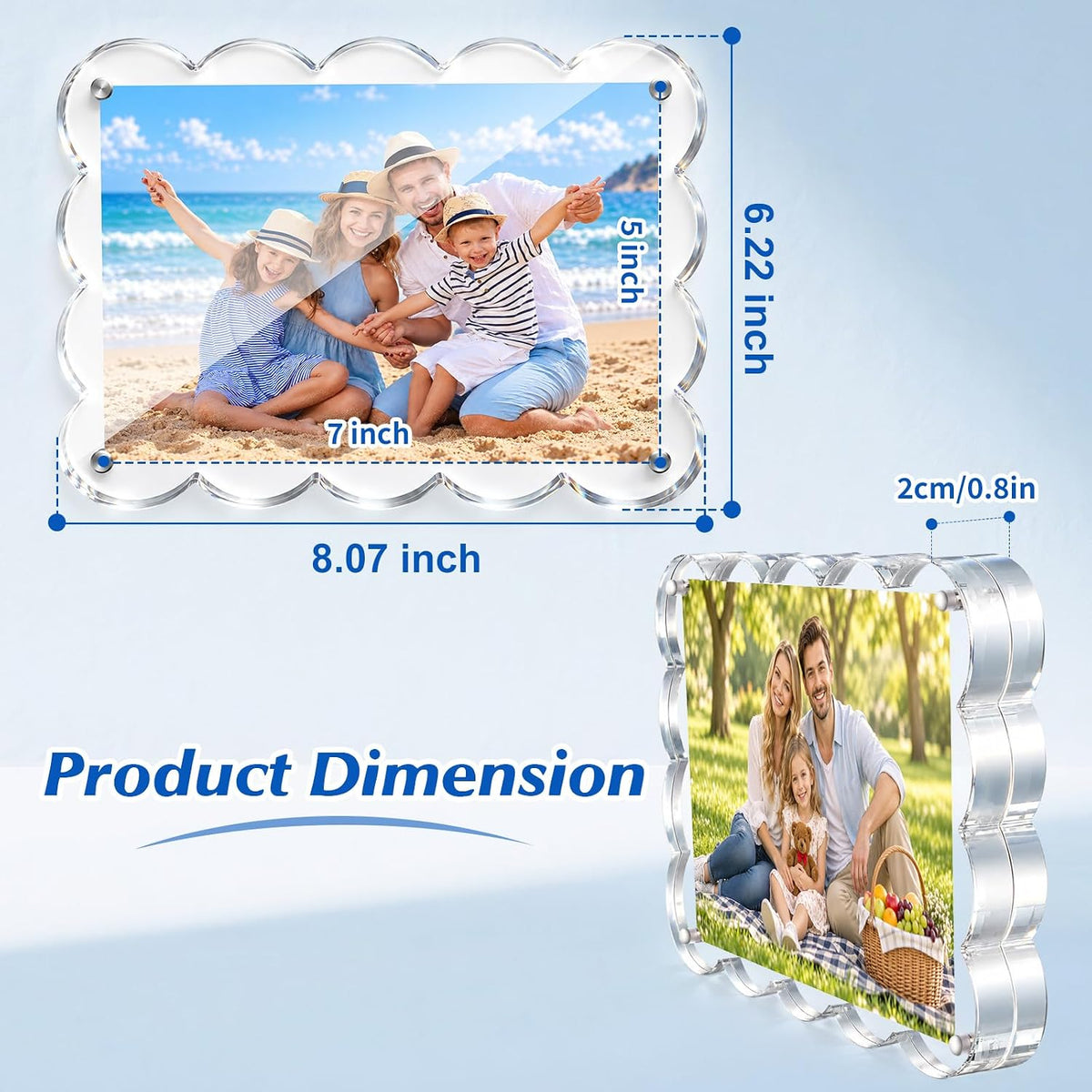 5x7 Acrylic Picture Frame 3 Pack, 10+10mm Magnetic Scalloped Frame