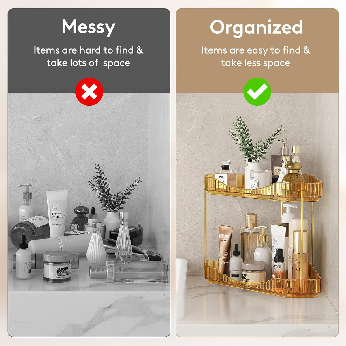 Lifewit 2 Tier Corner Bathroom Counter Organizers and Storage, Golden